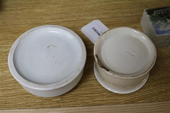 A collection of Prattware small boxes and pot lids,